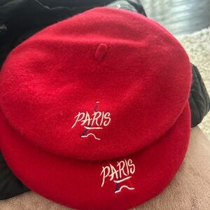 Vibrant Red Kids Beret with Paris Embroidery